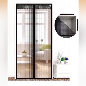 Magnetic Screen Door - Black Mesh Curtain